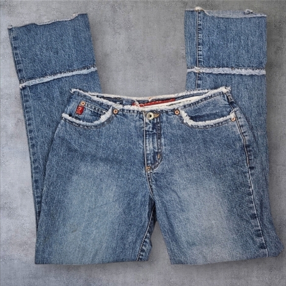Vintage 90s Guess Double Layer Distressed Raw Hem Denim Jeans Size 28 Women K34 - Picture 1 of 15